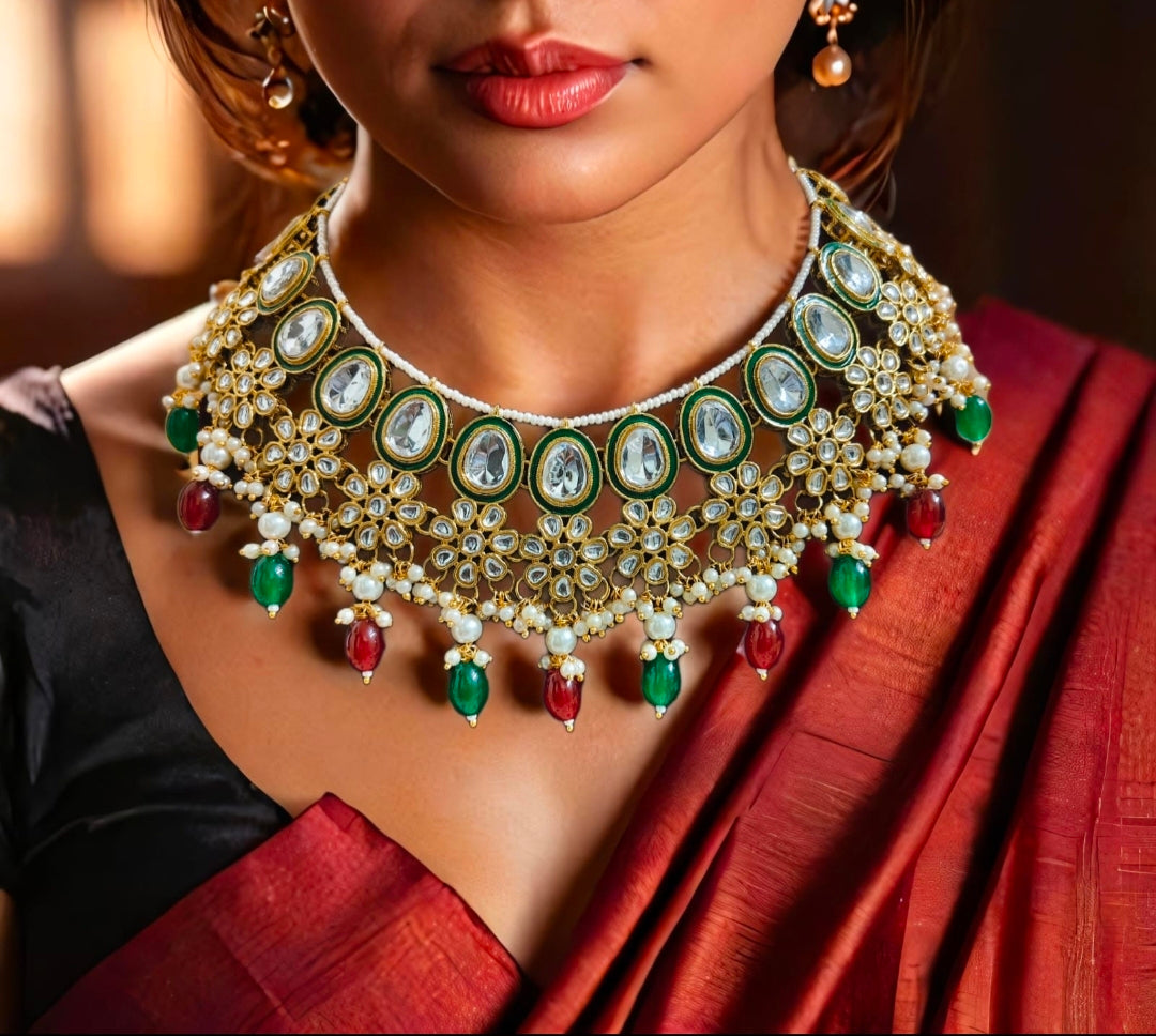 Multicolour beads kundan necklace set